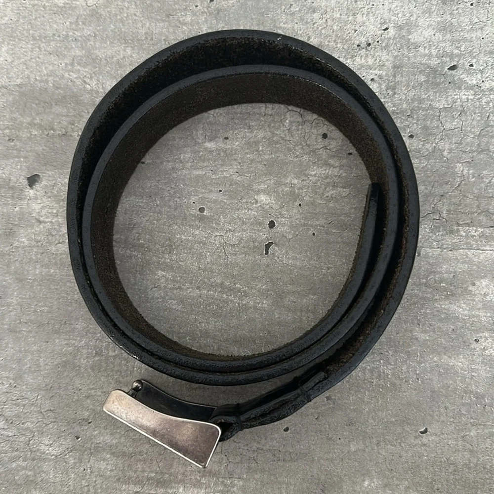 Armani Jeans Black Leather Belt with Metallic Buckle